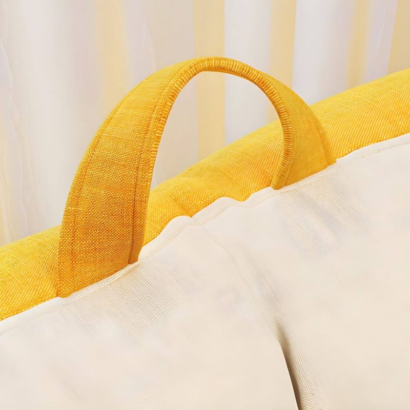 "Large White Linen Bean Bag Sofa Pre-Filled with Expanded Polystyrene Beans for Comfortable Seating - White-Yellow"