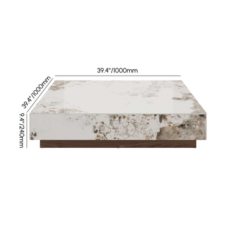 "Dimension of 39" Square Sintered Stone Block Coffee Table With Wood Base	"