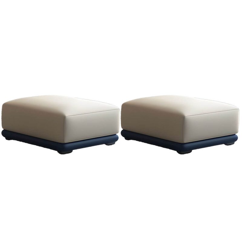 "Genuine Leather Foot Stool in Solid Wood Contemporary Style Indoor - 2 Piece Set Beige/ Blue 24"L x 24"W x 16"H"