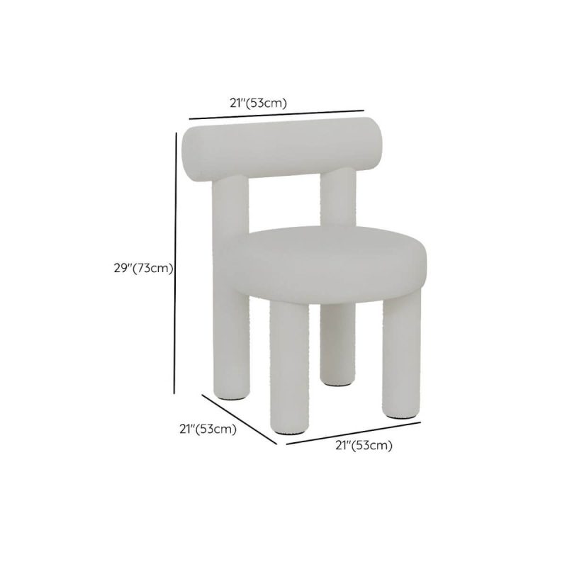 "Dimension of Solid Color Upholstered Vanity Stool with Tall Back and Metal Legs in Modern Design - Beige Sherpa"