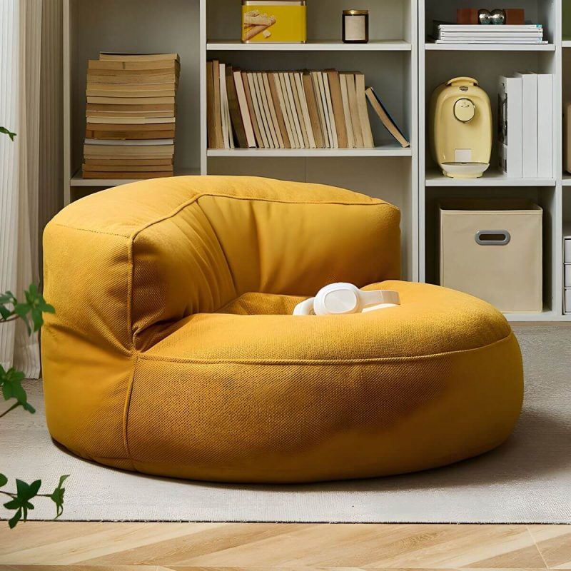 "Water Resistant Fabric Bean Bag Chair with Pre-Filled Abrasion Resistance - Yellow Bean Bag Chair"