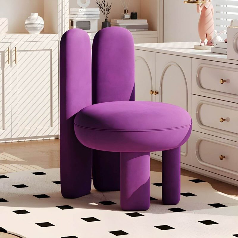 "Convertible Wooden Vanity Stool with Upholstered Seat and Storage - Purple"