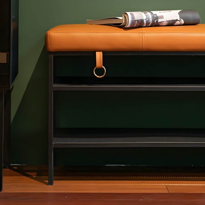 "Modern Faux Leather Rectangle Ottoman with Storage - Versatile and Stylish Furniture Piece for Home - Brown/ Black 4 Piece Set"