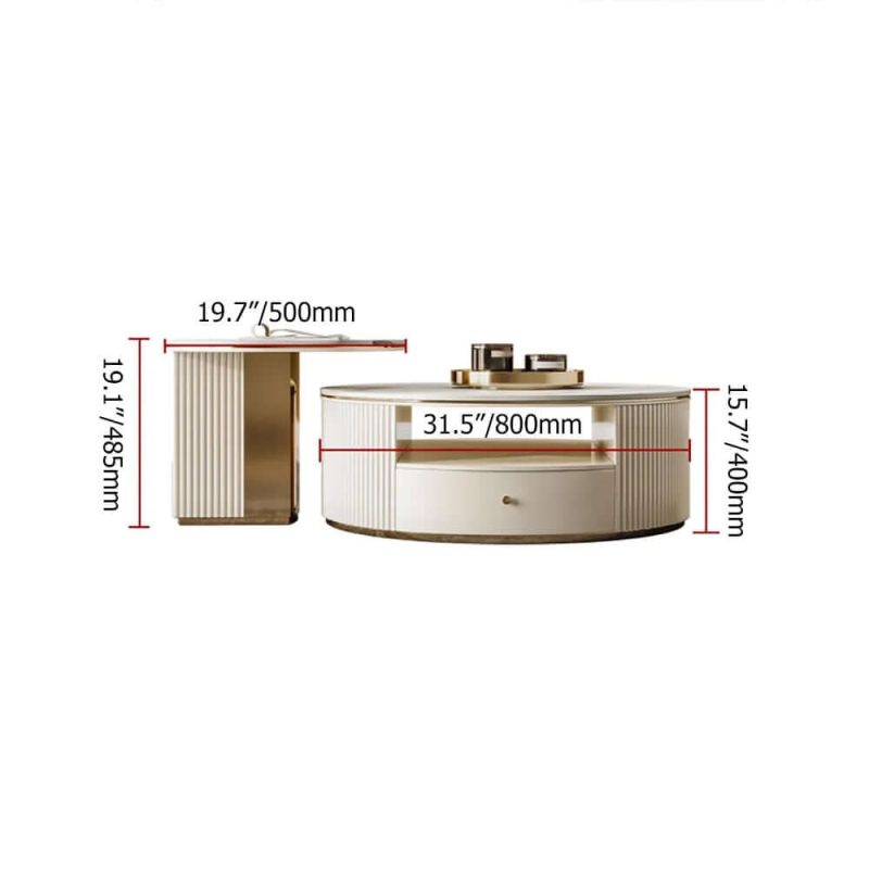 "Mytures Modern Round Nesting Coffee Table with Storage White Sintered Stone Set of 2"