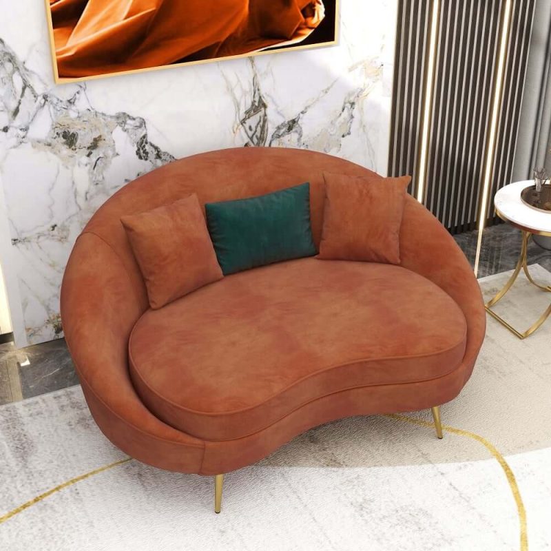 "Modern 63" Bronze Velvet Curved Sofa Toss Pillow Included"