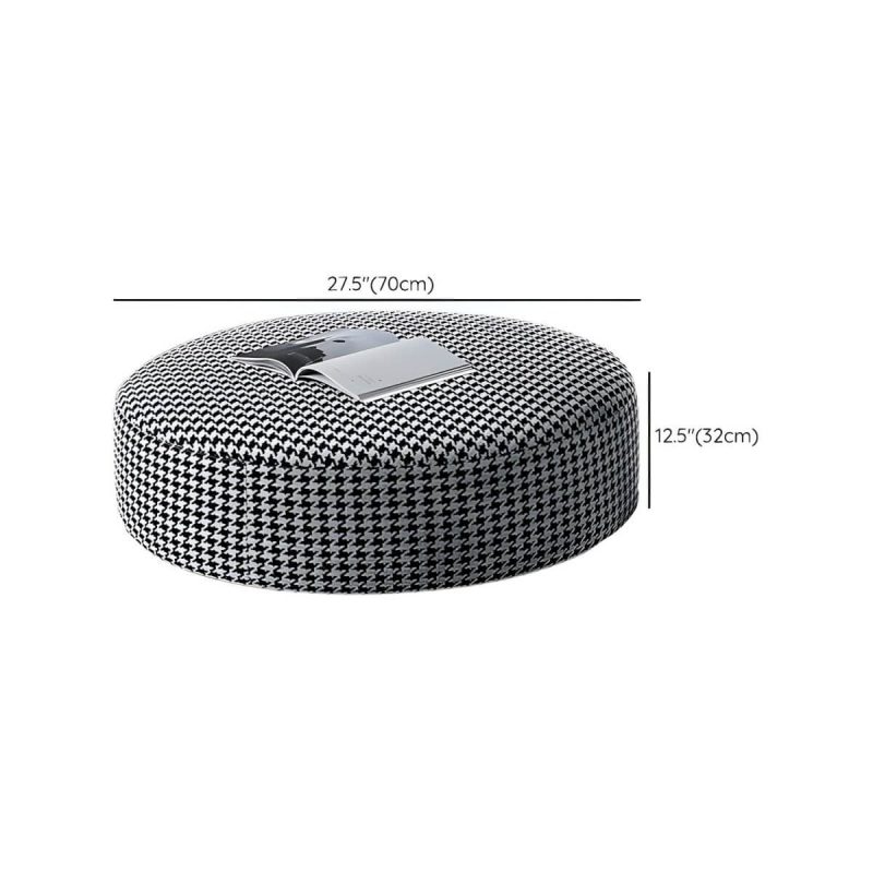 "Dimension of Modern Round Houndstooth Vanity Stool with Cotton Upholstered and Wood Frame - 27.5"L x 27.5"W x 13"H"
