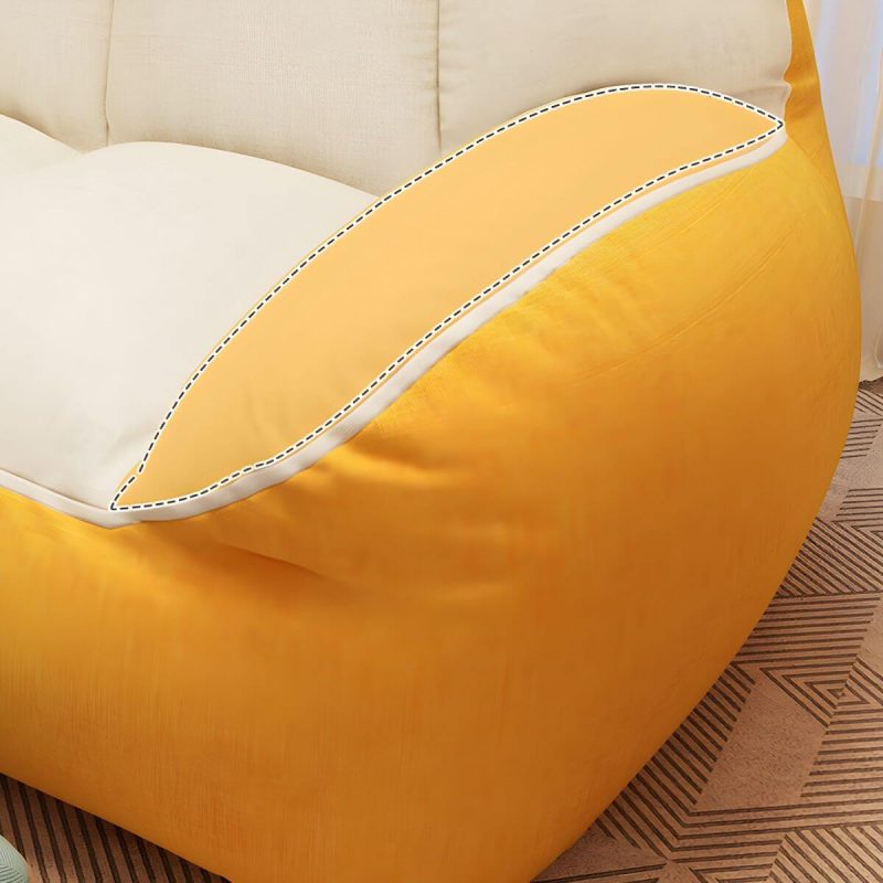 "Large White Linen Bean Bag Sofa Pre-Filled with Expanded Polystyrene Beans for Comfortable Seating - White-Blue"