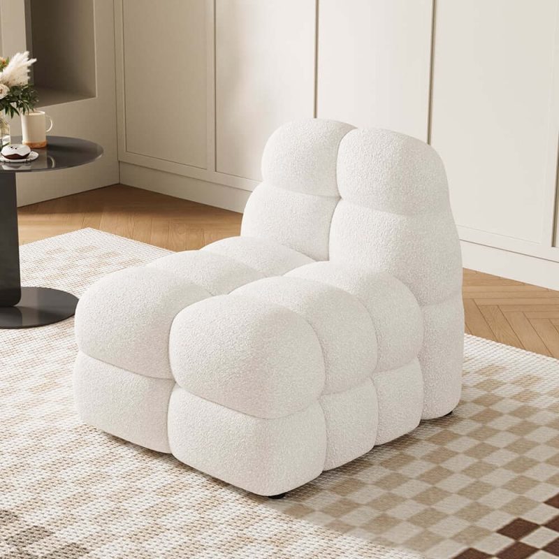 "Modern Off-White Cream Boucle Accent Chair Cloud Lounge Chair Soft Cushion"