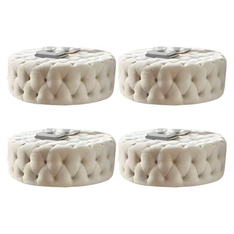 "Indoor Solid Color Contemporary Round Fabric Upholstered Tufted Cocktail - 4 Piece Set 47"L x 47"W x 17"H White"