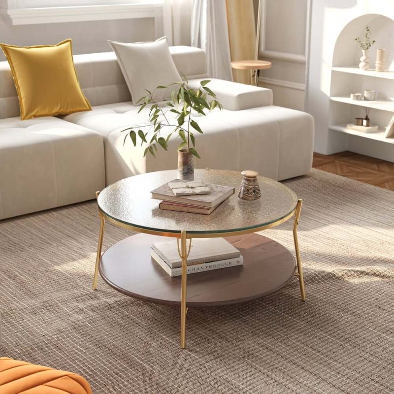 "30" Glass Top Walnut 2-Tiered Coffee Table"