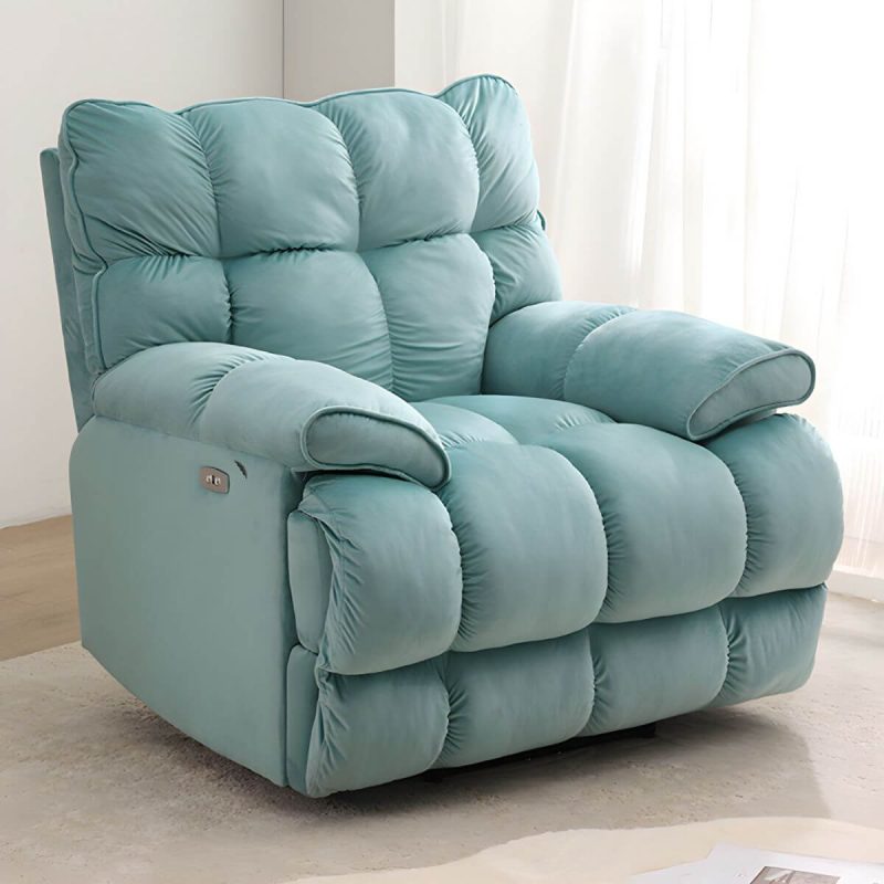 "Scandinavian Upholstery Chair Velvet Standard Recliner with Independent Foot - Blue Swivel Power - Push Button"