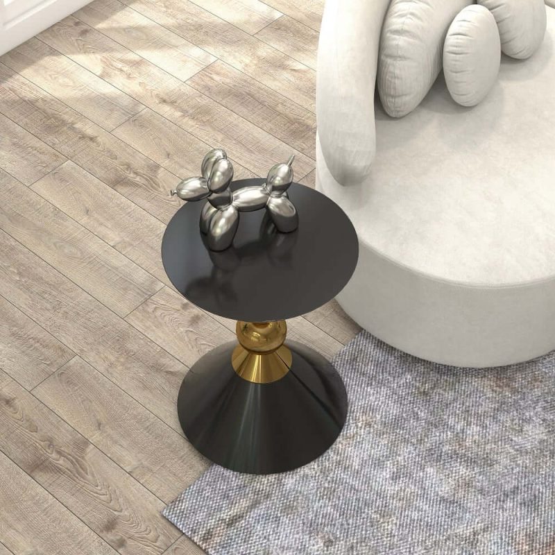 "Modern Round Black End Table of Hourglass Fiberglass in Small"