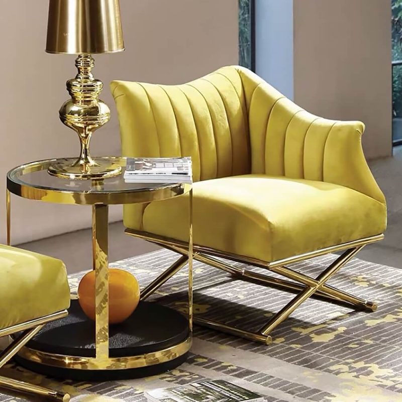 "Glam Accent Chair Velvet Upholstered in Gold Legs Style in B Left Side Chair"