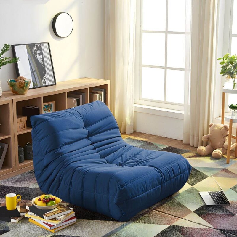 "Suede Bean Bag Lounger with Removable and Machine Washable Cover - Standard Size - Dark Blue"