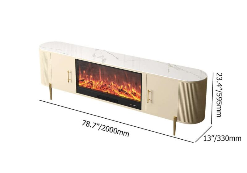 "Dimension of 78.7" Sintered Stone Top Electric Fireplace TV Stand with Remote Control and Storage"