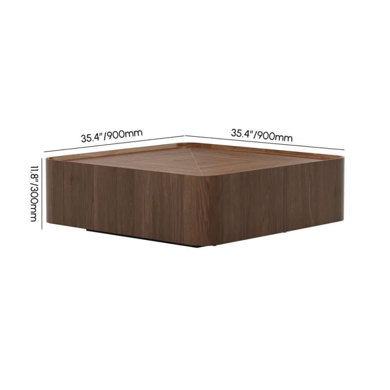 "Dimension of 35" Square Walnut Mid Century Coffee Table with Storage"