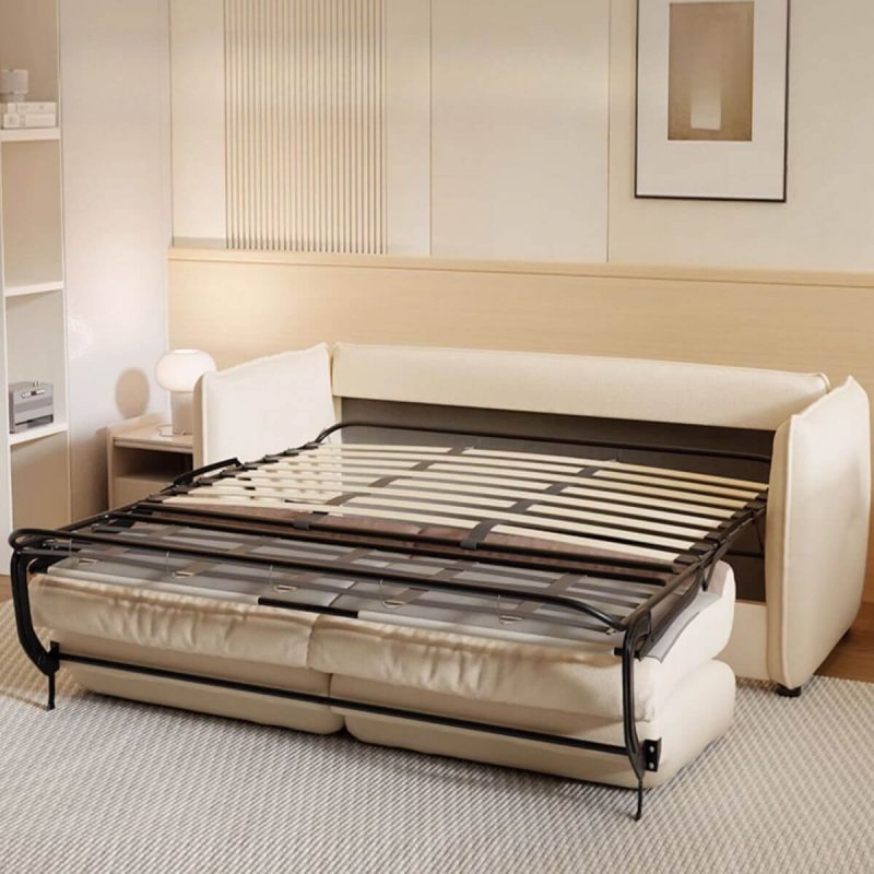 "Tear Resistant Twin XL Size Futon Sofa with Cushion Back, Pillow, Love Seat, Square Arm, Casual Style, Cream Gray, 61"L x 37"W x 33"H"