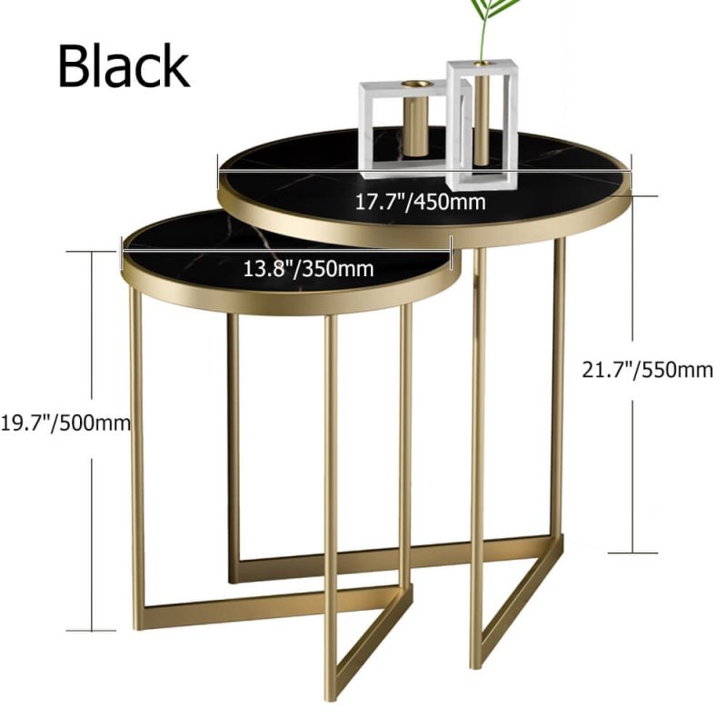 "Dimension of Black End Table Sets Modern Marble Top Side Table"