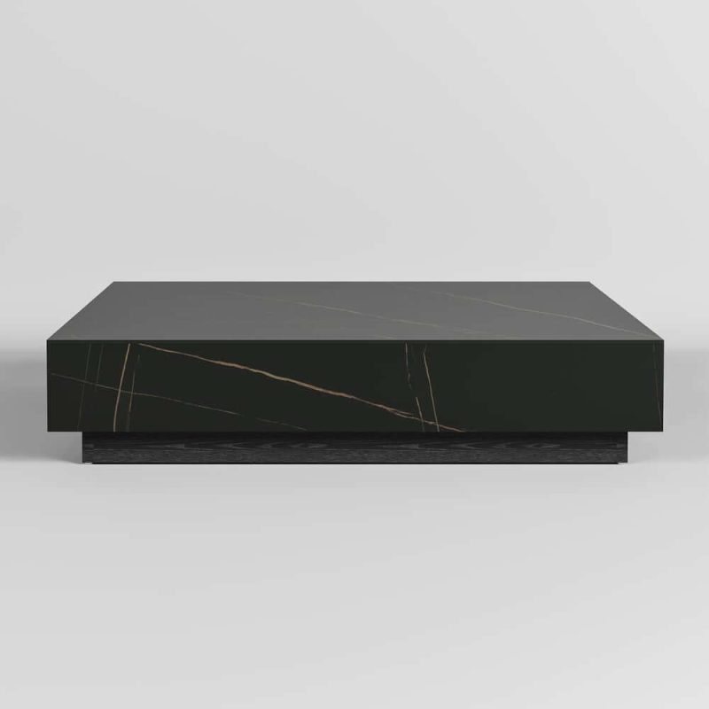 "39" Square Sintered Stone Block Coffee Table With Wood Base"