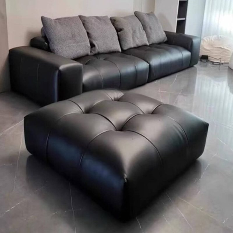 "Minimalist Solid Color Square Standard Ottoman in Midnight Black with Lumber Frame and Button-tufted Detail, 24"L x 24"W x 16"H"