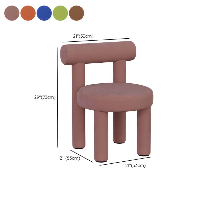 "Dimension of Solid Color Upholstered Vanity Stool with Tall Back and Metal Legs in Modern Design - Pink Flannel"