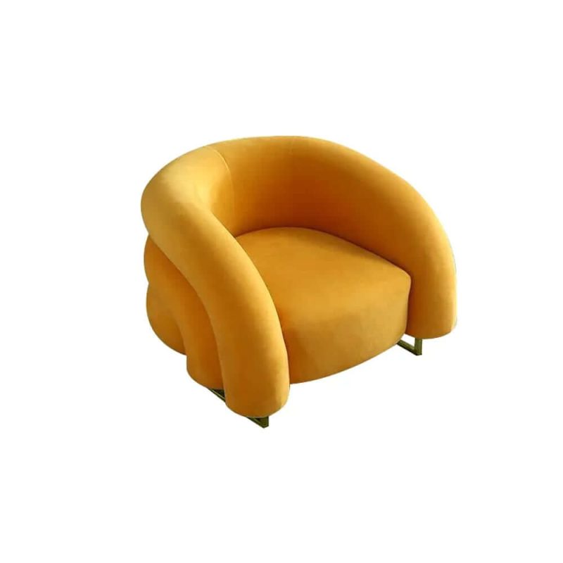 "Creative & Modern Yellow Solid Wood & Velvet Accent Chair with Metal Base"