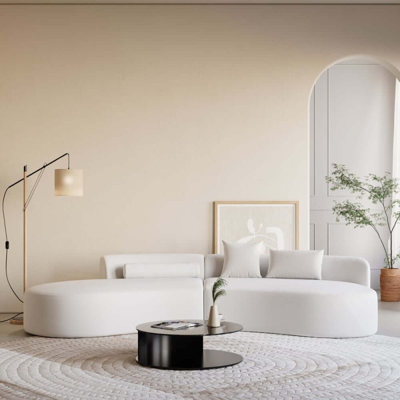 "109" 2-Piece Curved Leather Sectional Sofa with Pillows"
