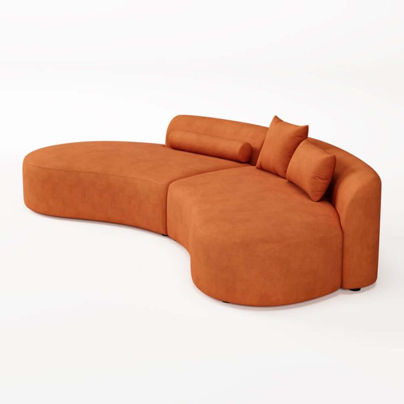 "109" 2-Piece Curved Velvet Sectional Sofa with Pillows"