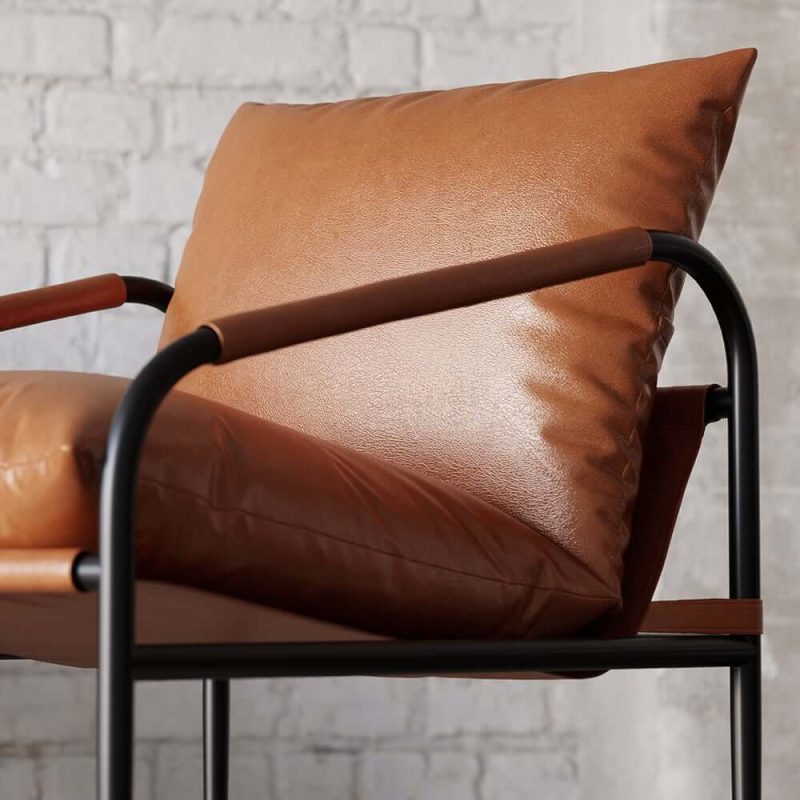 "Brown Leather Accent Chair with Metal Frame"