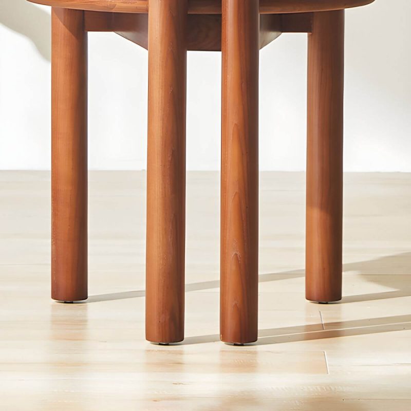 "Modern Vanity Stool with Round Back, White Upholstered and Wood Straight Legs - Walnut Design 2"