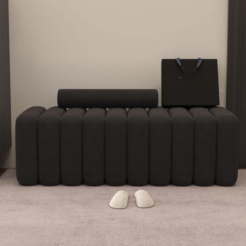 "Modern Upholstered Solid Color Indoor Sitting Bench with Rear Seat Back, Cushioned and Button-tufted, Light Gray"