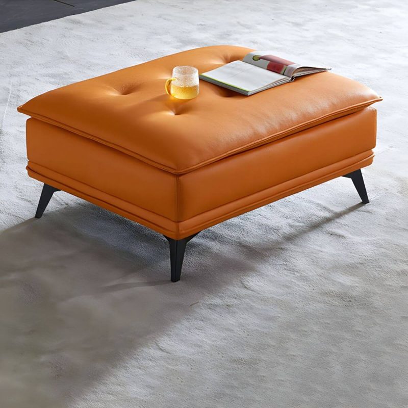"Modern Standard Rectangle Ottoman in Genuine Leather with Metal Frame for Sleek Style and Durability - 35.5"L x 27.5"W x 16.5"H Blue 1 Piece"