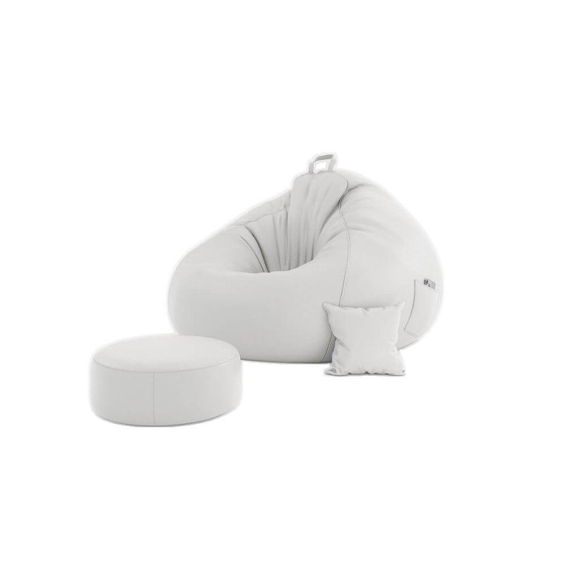 "Expanded Polypropylene Beans Pre-Filled White Solid Color Pleather Bean Bag Set with Removable Cover, Bean Bag Chair, White"