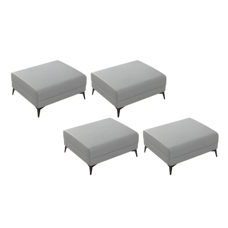 "Modern Faux Leather Rectangle Footstool with Wood Frame for Stylish Comfort - Light Gray 4 Piece Set"