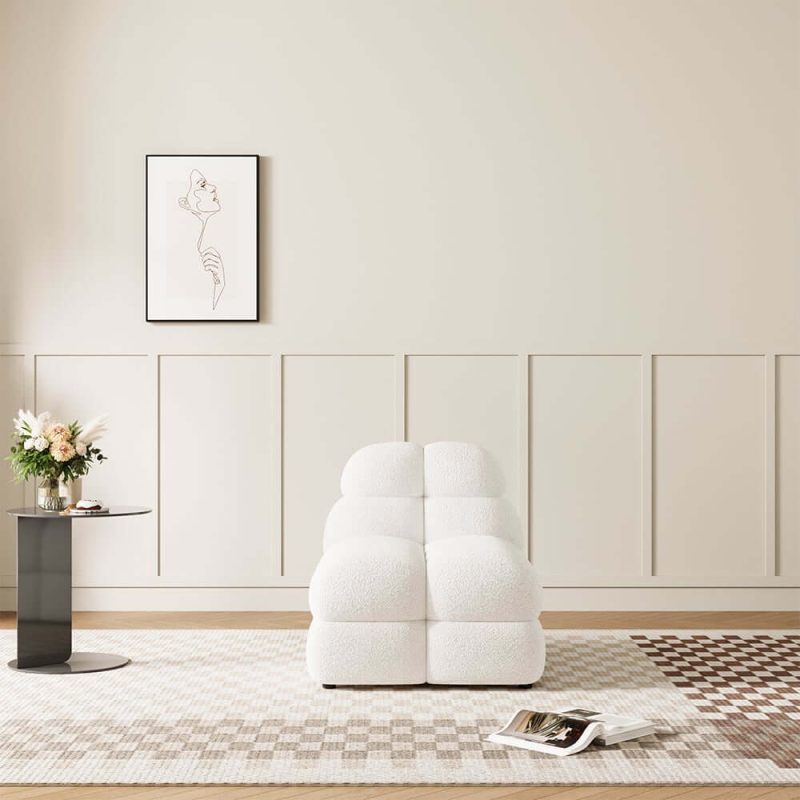 "Modern Off-White Cream Boucle Accent Chair Cloud Lounge Chair Soft Cushion"