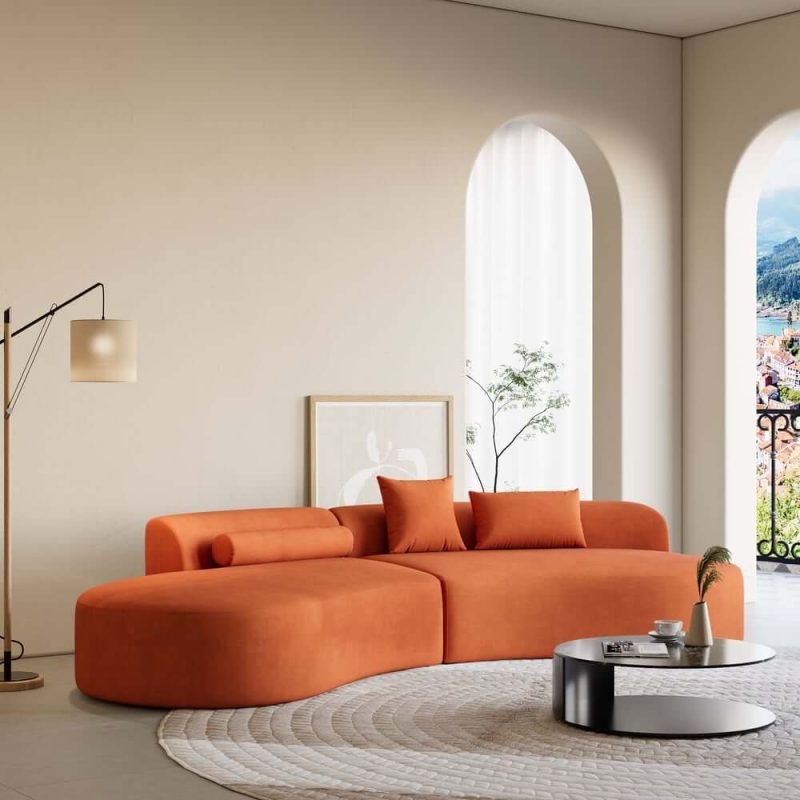 "109" 2-Piece Curved Velvet Sectional Sofa with Pillows"