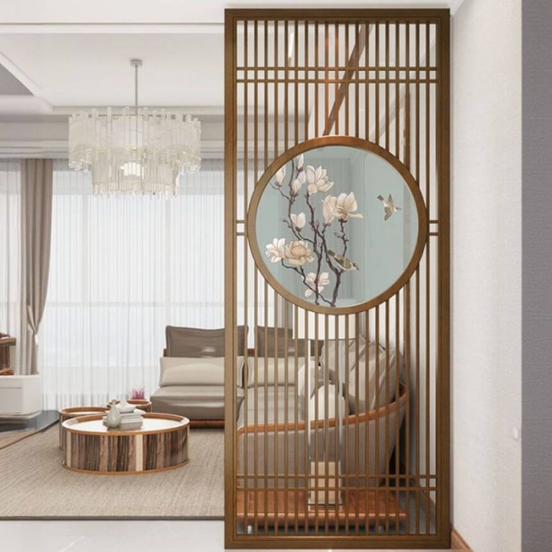 "Casual Indoor Cocoa Timber Room Screen, Translucent Single Panel, 39"L x 94"H"