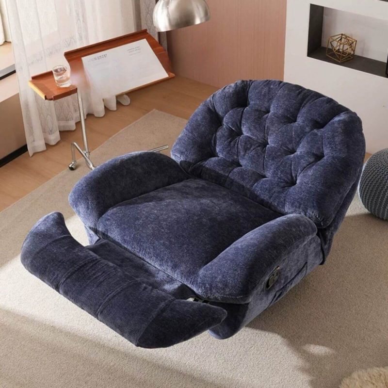 "Contemporary Solid Color Lemon Color Button-tufted Swivel Recline Chairs with Independent Foot Movement & Timber Frame"