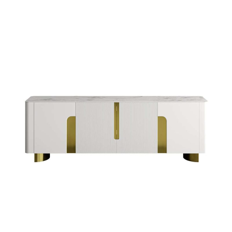 "Artus Modern Beige TV Stand Stone Top 4 Doors with Storage Media Console TVs up to 85""