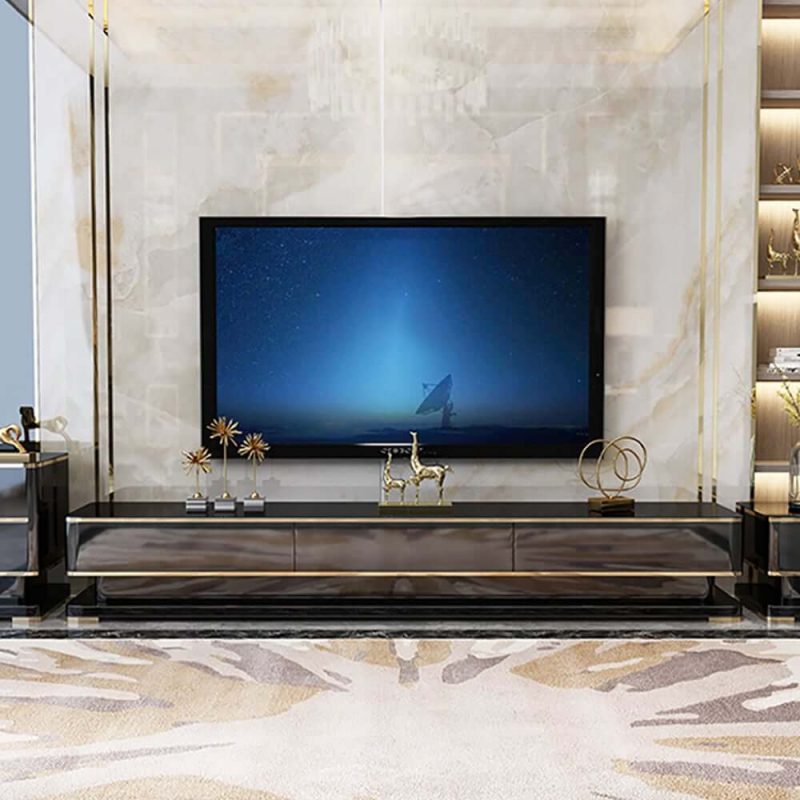 "Gapn 78.7" Black TV Media Console with 3 Drawers Tempered Glass for TVs Up to 78""