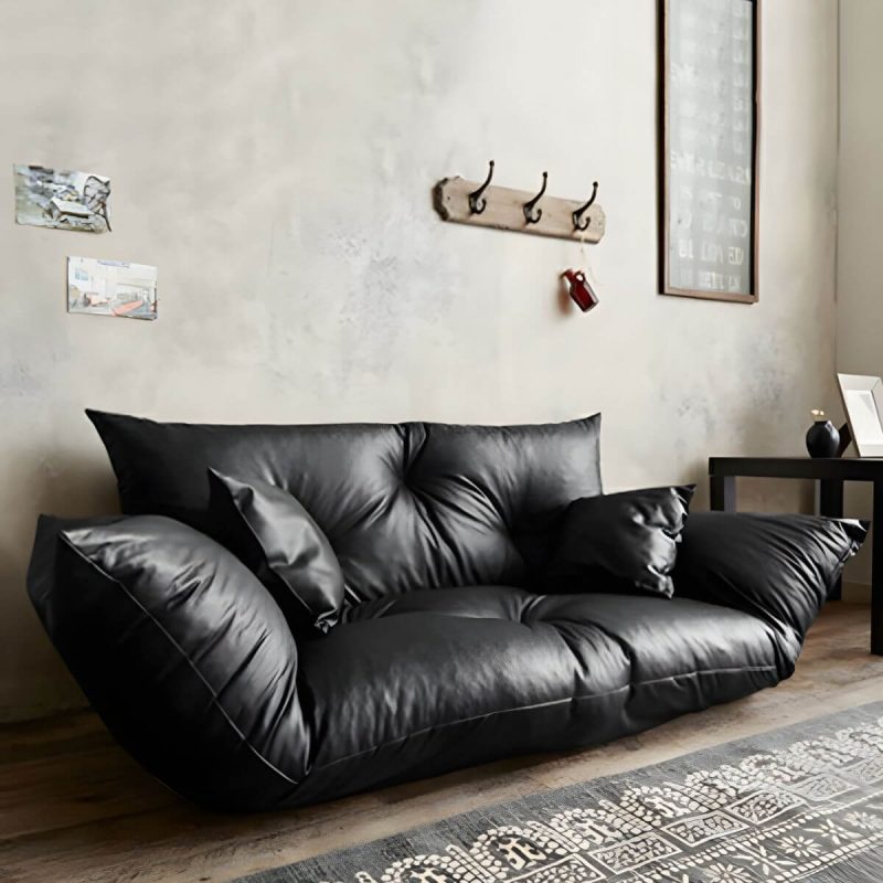 "Stylish Faux Leather Oversized Bean Bag Sofa with Stain Resistant Pre-Filled Sponge Fill - Off-White"