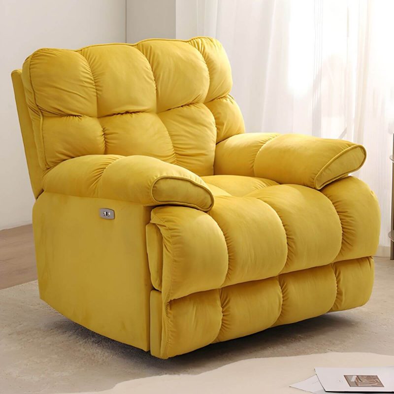 "Scandinavian Upholstery Chair Velvet Standard Recliner with Independent Foot - Yellow Swivel Power - Push Button"