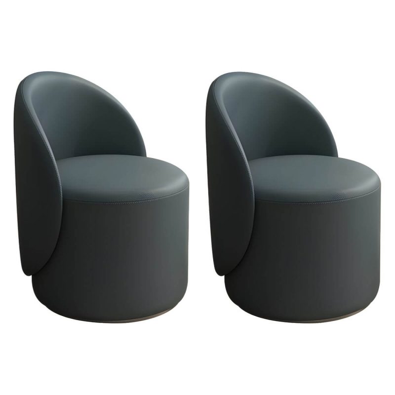 "Modern Upholstered Vanity Stool with Swivel Back and Tall Height for Comfort - Microfiber Leather 2 Piece Set Blackish Green"