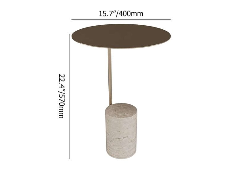 "Dimension of Beige Modern Stone Travertine Side Table with Stainless Steel in Gold Frame"
