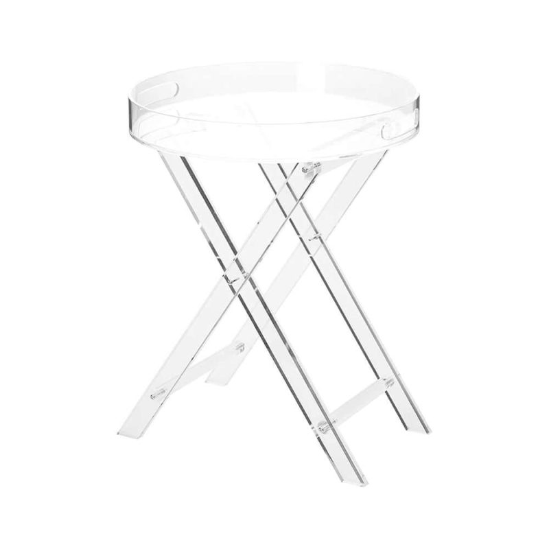 "Modern Acrylic Folding Side Table Round End Table with Tray "