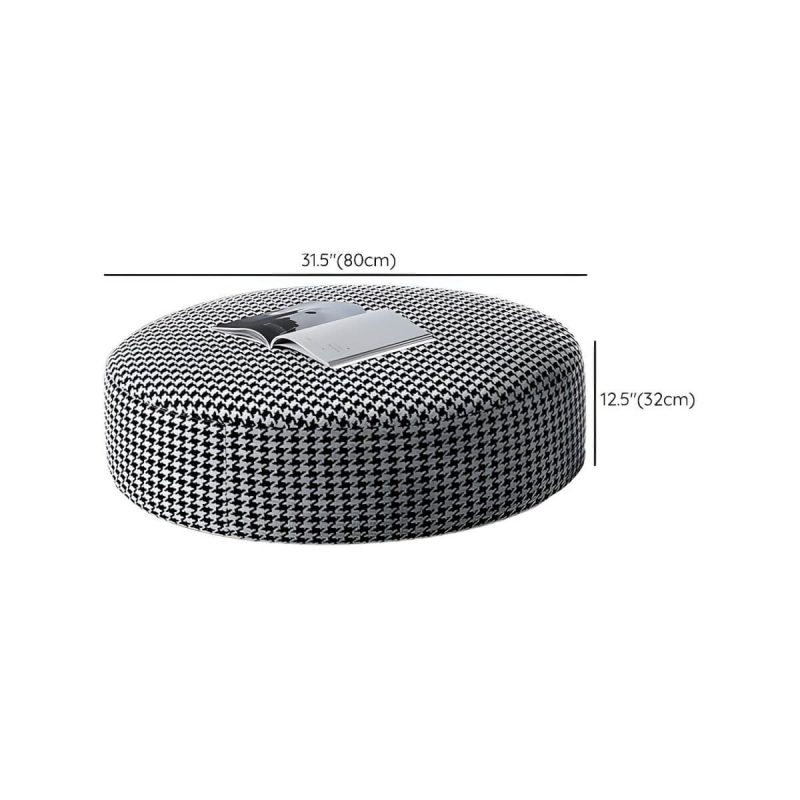 "Dimension of Modern Round Houndstooth Vanity Stool with Cotton Upholstered and Wood Frame - 31.5 "L x 31.5"W x 13"H"