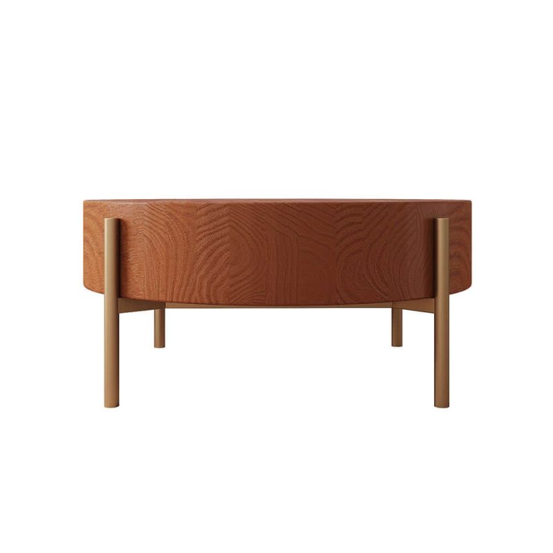 "Rustic Round Coffee Table with Solid Wood Tabletop Metal Legs"