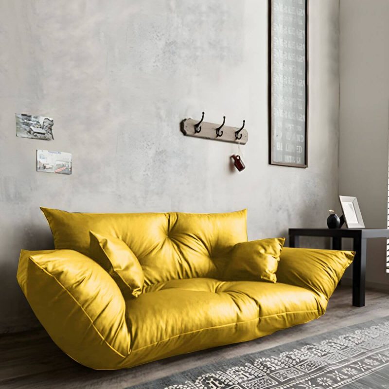 "Stylish Faux Leather Oversized Bean Bag Sofa with Stain Resistant Pre-Filled Sponge Fill - Gloss Yellow"