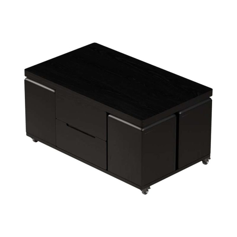 "39" Lift-Top Foldable Coffee Table with 4 Stools & Storage"