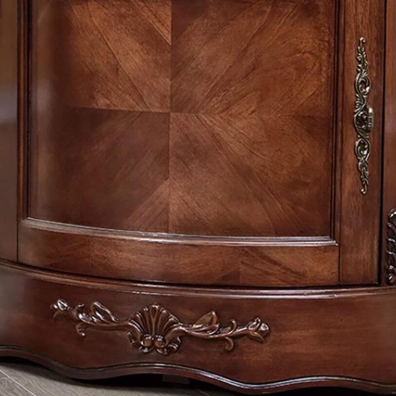 "Victorian Utility Storage Cabinet with Ring Pull, Glass-panel Door, Drawer, Nook Shape, Espresso Top, and Hutch, Cherry, 20"L x 20"W x 74"H"